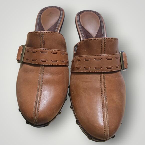 LifeStride Soft System Brown Leather Buckle Clog Mules | Comfort Shoes 7.5 - Picture 3 of 10